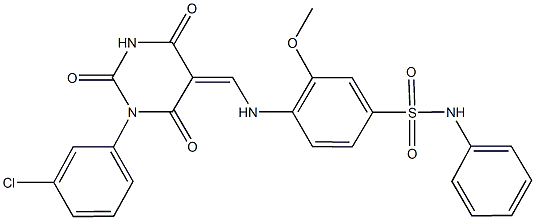 4-{[(1-(3-chlorophenyl)-2,4,6-trioxotetrahydro-5(2H)-pyrimidinylidene)methyl]amino}-3-methoxy-N-phenylbenzenesulfonamide Struktur