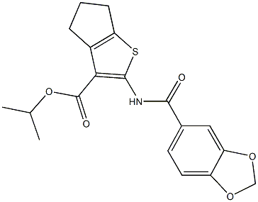 isopropyl 2-[(1,3-benzodioxol-5-ylcarbonyl)amino]-5,6-dihydro-4H-cyclopenta[b]thiophene-3-carboxylate Struktur