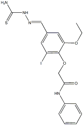 2-{4-[2-(aminocarbothioyl)carbohydrazonoyl]-2-ethoxy-6-iodophenoxy}-N-phenylacetamide Struktur