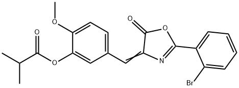 5-[(2-(2-bromophenyl)-5-oxo-1,3-oxazol-4(5H)-ylidene)methyl]-2-methoxyphenyl 2-methylpropanoate Struktur