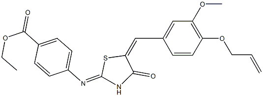 ethyl 4-({5-[4-(allyloxy)-3-methoxybenzylidene]-4-oxo-1,3-thiazolidin-2-ylidene}amino)benzoate Struktur