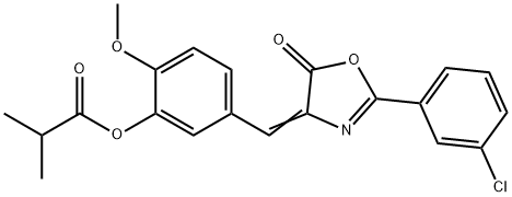 5-[(2-(3-chlorophenyl)-5-oxo-1,3-oxazol-4(5H)-ylidene)methyl]-2-methoxyphenyl 2-methylpropanoate Struktur