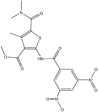 methyl 2-({3,5-bisnitrobenzoyl}amino)-5-[(dimethylamino)carbonyl]-4-methylthiophene-3-carboxylate Struktur