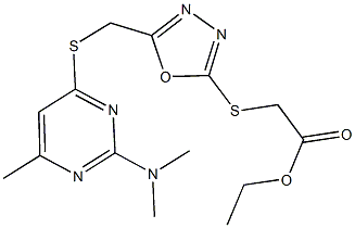 ethyl {[5-({[2-(dimethylamino)-6-methylpyrimidin-4-yl]sulfanyl}methyl)-1,3,4-oxadiazol-2-yl]sulfanyl}acetate Struktur