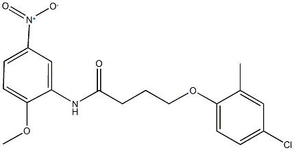 4-(4-chloro-2-methylphenoxy)-N-{5-nitro-2-methoxyphenyl}butanamide Struktur