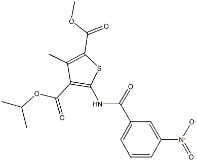 4-isopropyl 2-methyl 5-({3-nitrobenzoyl}amino)-3-methylthiophene-2,4-dicarboxylate Struktur