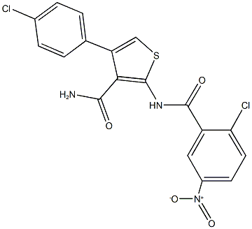 2-({2-chloro-5-nitrobenzoyl}amino)-4-(4-chlorophenyl)thiophene-3-carboxamide Struktur