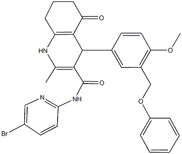 N-(5-bromo-2-pyridinyl)-4-[4-methoxy-3-(phenoxymethyl)phenyl]-2-methyl-5-oxo-1,4,5,6,7,8-hexahydro-3-quinolinecarboxamide Struktur