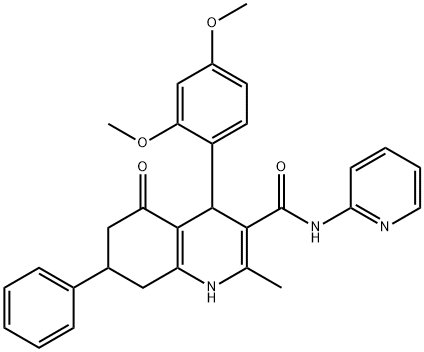 4-(2,4-dimethoxyphenyl)-2-methyl-5-oxo-7-phenyl-N-pyridin-2-yl-1,4,5,6,7,8-hexahydroquinoline-3-carboxamide Struktur