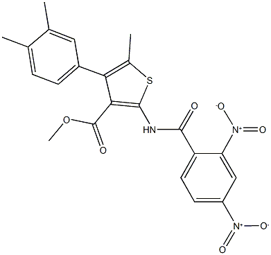 methyl 2-({2,4-dinitrobenzoyl}amino)-4-(3,4-dimethylphenyl)-5-methyl-3-thiophenecarboxylate Struktur