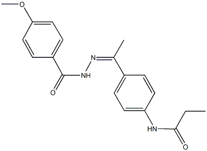 N-{4-[N-(4-methoxybenzoyl)ethanehydrazonoyl]phenyl}propanamide Struktur