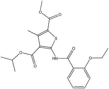 4-isopropyl 2-methyl 5-[(2-ethoxybenzoyl)amino]-3-methyl-2,4-thiophenedicarboxylate Struktur