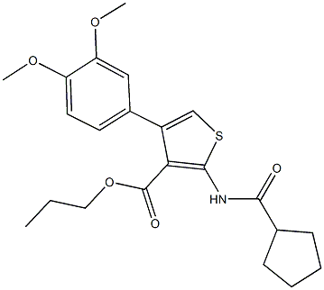 propyl 2-[(cyclopentylcarbonyl)amino]-4-(3,4-dimethoxyphenyl)thiophene-3-carboxylate Struktur