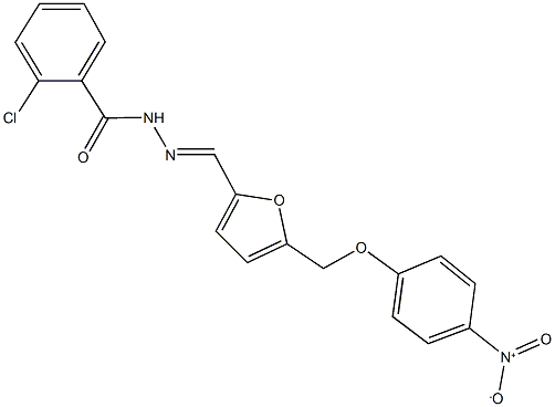 2-chloro-N'-{[5-({4-nitrophenoxy}methyl)-2-furyl]methylene}benzohydrazide Struktur