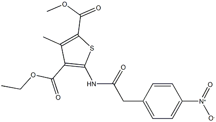 4-ethyl 2-methyl 5-[({4-nitrophenyl}acetyl)amino]-3-methyl-2,4-thiophenedicarboxylate Struktur