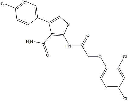 4-(4-chlorophenyl)-2-{[(2,4-dichlorophenoxy)acetyl]amino}thiophene-3-carboxamide Struktur