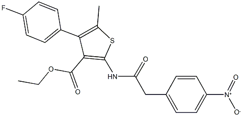 ethyl 4-(4-fluorophenyl)-2-[({4-nitrophenyl}acetyl)amino]-5-methylthiophene-3-carboxylate Struktur