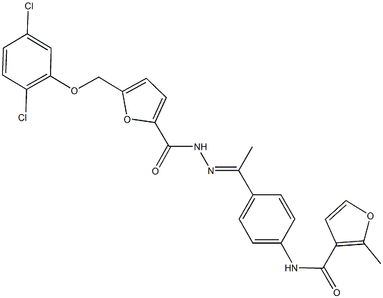 N-[4-(N-{5-[(2,5-dichlorophenoxy)methyl]-2-furoyl}ethanehydrazonoyl)phenyl]-2-methyl-3-furamide Struktur