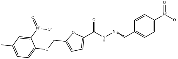 N'-{4-nitrobenzylidene}-5-({2-nitro-4-methylphenoxy}methyl)-2-furohydrazide Struktur