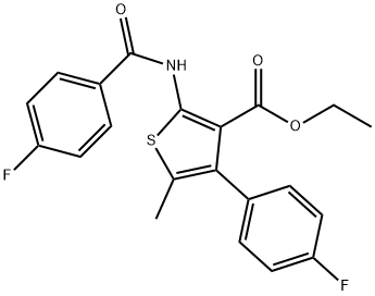 ethyl 2-[(4-fluorobenzoyl)amino]-4-(4-fluorophenyl)-5-methylthiophene-3-carboxylate Struktur