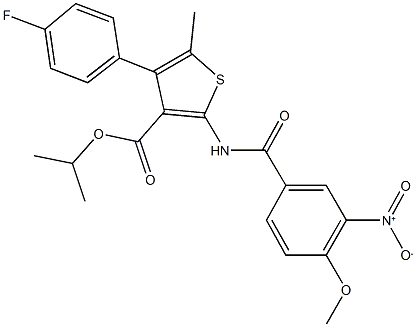 isopropyl 4-(4-fluorophenyl)-2-({3-nitro-4-methoxybenzoyl}amino)-5-methyl-3-thiophenecarboxylate Struktur