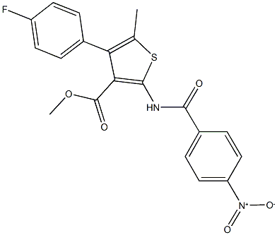 methyl 4-(4-fluorophenyl)-2-({4-nitrobenzoyl}amino)-5-methylthiophene-3-carboxylate Struktur