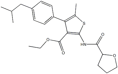 ethyl 4-(4-isobutylphenyl)-5-methyl-2-[(tetrahydro-2-furanylcarbonyl)amino]-3-thiophenecarboxylate Struktur