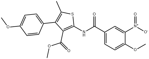 methyl 2-({3-nitro-4-methoxybenzoyl}amino)-4-(4-methoxyphenyl)-5-methyl-3-thiophenecarboxylate Struktur