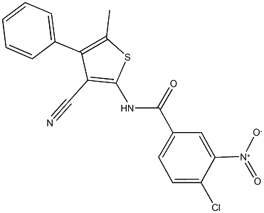 4-chloro-N-(3-cyano-5-methyl-4-phenylthien-2-yl)-3-nitrobenzamide Struktur