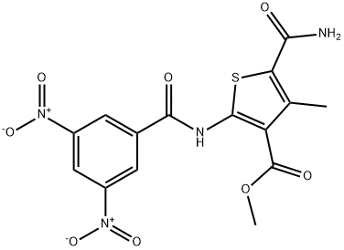 methyl 5-(aminocarbonyl)-2-({3,5-bisnitrobenzoyl}amino)-4-methylthiophene-3-carboxylate Struktur