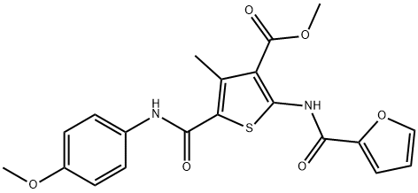 methyl 2-(2-furoylamino)-5-[(4-methoxyanilino)carbonyl]-4-methylthiophene-3-carboxylate Struktur