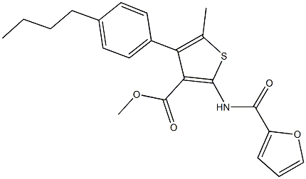 methyl 4-(4-butylphenyl)-2-(2-furoylamino)-5-methylthiophene-3-carboxylate Struktur