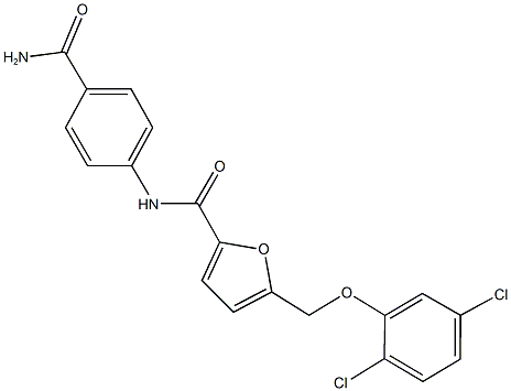 N-[4-(aminocarbonyl)phenyl]-5-[(2,5-dichlorophenoxy)methyl]-2-furamide Struktur