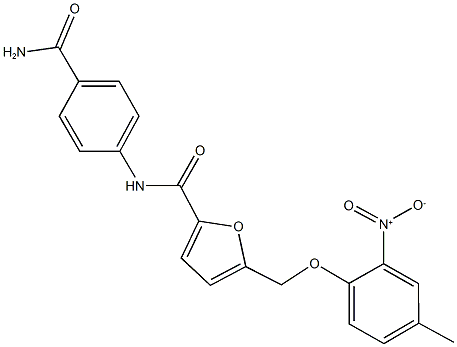 N-[4-(aminocarbonyl)phenyl]-5-({2-nitro-4-methylphenoxy}methyl)-2-furamide Struktur