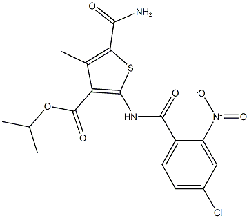 isopropyl 5-(aminocarbonyl)-2-({4-chloro-2-nitrobenzoyl}amino)-4-methylthiophene-3-carboxylate Struktur