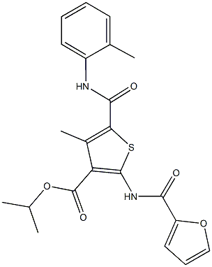 isopropyl 2-(2-furoylamino)-4-methyl-5-(2-toluidinocarbonyl)thiophene-3-carboxylate Struktur