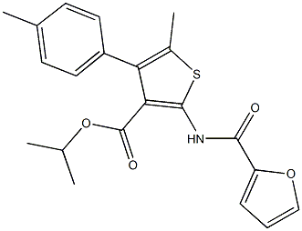 isopropyl 2-(2-furoylamino)-5-methyl-4-(4-methylphenyl)thiophene-3-carboxylate Struktur