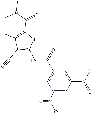 5-({3,5-bisnitrobenzoyl}amino)-4-cyano-N,N,3-trimethylthiophene-2-carboxamide Struktur