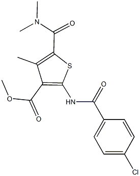 methyl 2-[(4-chlorobenzoyl)amino]-5-[(dimethylamino)carbonyl]-4-methyl-3-thiophenecarboxylate Struktur