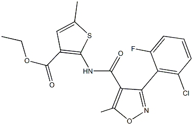 ethyl 2-({[3-(2-chloro-6-fluorophenyl)-5-methyl-4-isoxazolyl]carbonyl}amino)-5-methyl-3-thiophenecarboxylate Struktur