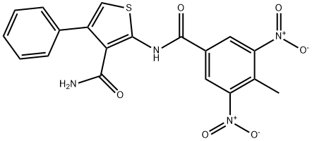 2-({3,5-bisnitro-4-methylbenzoyl}amino)-4-phenyl-3-thiophenecarboxamide Struktur