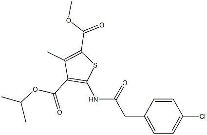 4-isopropyl 2-methyl 5-{[(4-chlorophenyl)acetyl]amino}-3-methyl-2,4-thiophenedicarboxylate Struktur