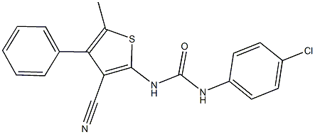 N-(4-chlorophenyl)-N'-(3-cyano-5-methyl-4-phenylthien-2-yl)urea Struktur