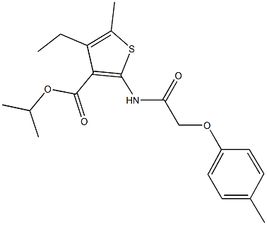 isopropyl 4-ethyl-5-methyl-2-{[(4-methylphenoxy)acetyl]amino}-3-thiophenecarboxylate Struktur