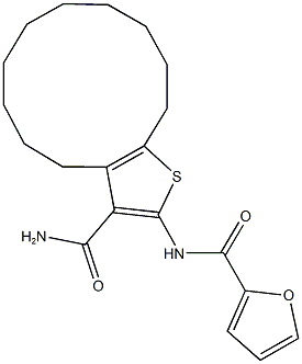 N-[3-(aminocarbonyl)-4,5,6,7,8,9,10,11,12,13-decahydrocyclododeca[b]thien-2-yl]-2-furamide Struktur