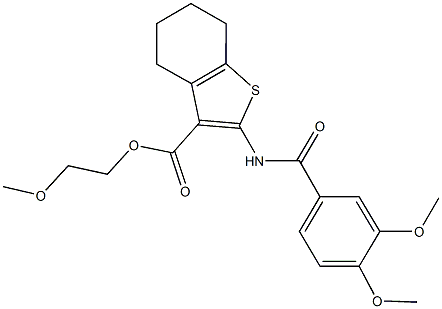 2-methoxyethyl 2-[(3,4-dimethoxybenzoyl)amino]-4,5,6,7-tetrahydro-1-benzothiophene-3-carboxylate Struktur