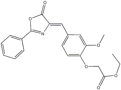 ethyl {2-methoxy-4-[(5-oxo-2-phenyl-1,3-oxazol-4(5H)-ylidene)methyl]phenoxy}acetate Struktur