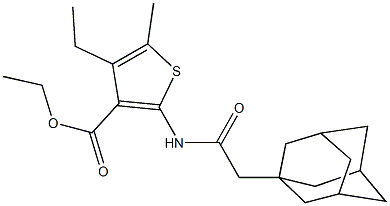 ethyl 2-[(1-adamantylacetyl)amino]-4-ethyl-5-methyl-3-thiophenecarboxylate Struktur