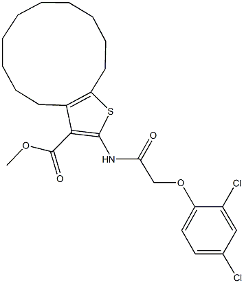 methyl 2-{[(2,4-dichlorophenoxy)acetyl]amino}-4,5,6,7,8,9,10,11,12,13-decahydrocyclododeca[b]thiophene-3-carboxylate Struktur