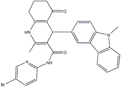 N-(5-bromo-2-pyridinyl)-2-methyl-4-(9-methyl-9H-carbazol-3-yl)-5-oxo-1,4,5,6,7,8-hexahydro-3-quinolinecarboxamide Struktur